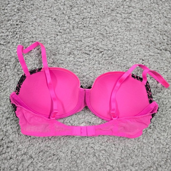 Victorias Secret Balconette Bra 34C Underwire Pink Lace Padded Y2K Coquette - Picture 5 of 11